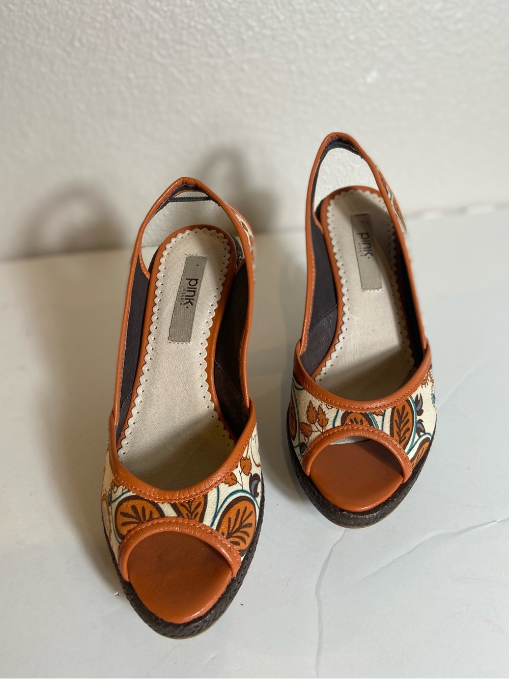 Pink Studio~Colorful Floral Pattern~Peep Toe~Slingback~Weave Wedge Heel~Size 6.5 - Picture 9 of 15